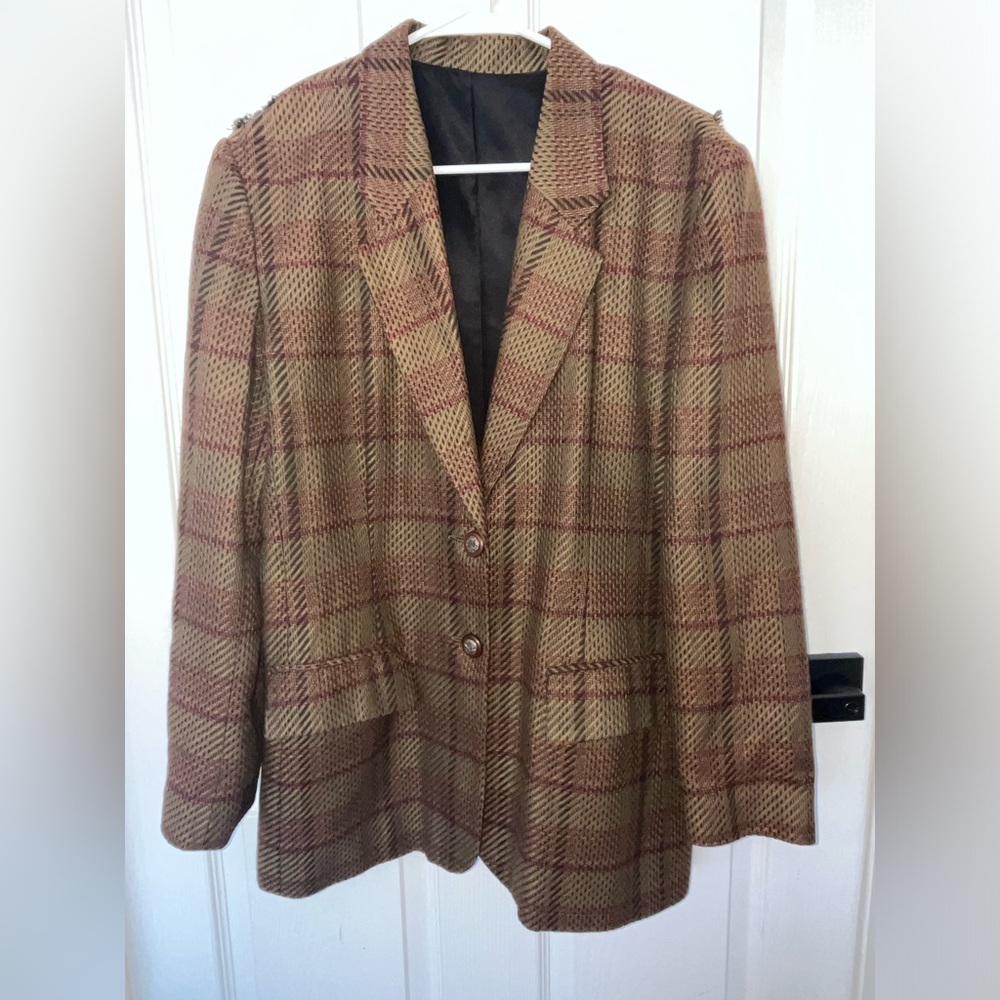 Forenza Women’s Blazer Jacket Size 8 Multicolor Plaid Rayon Lined Vintage Style